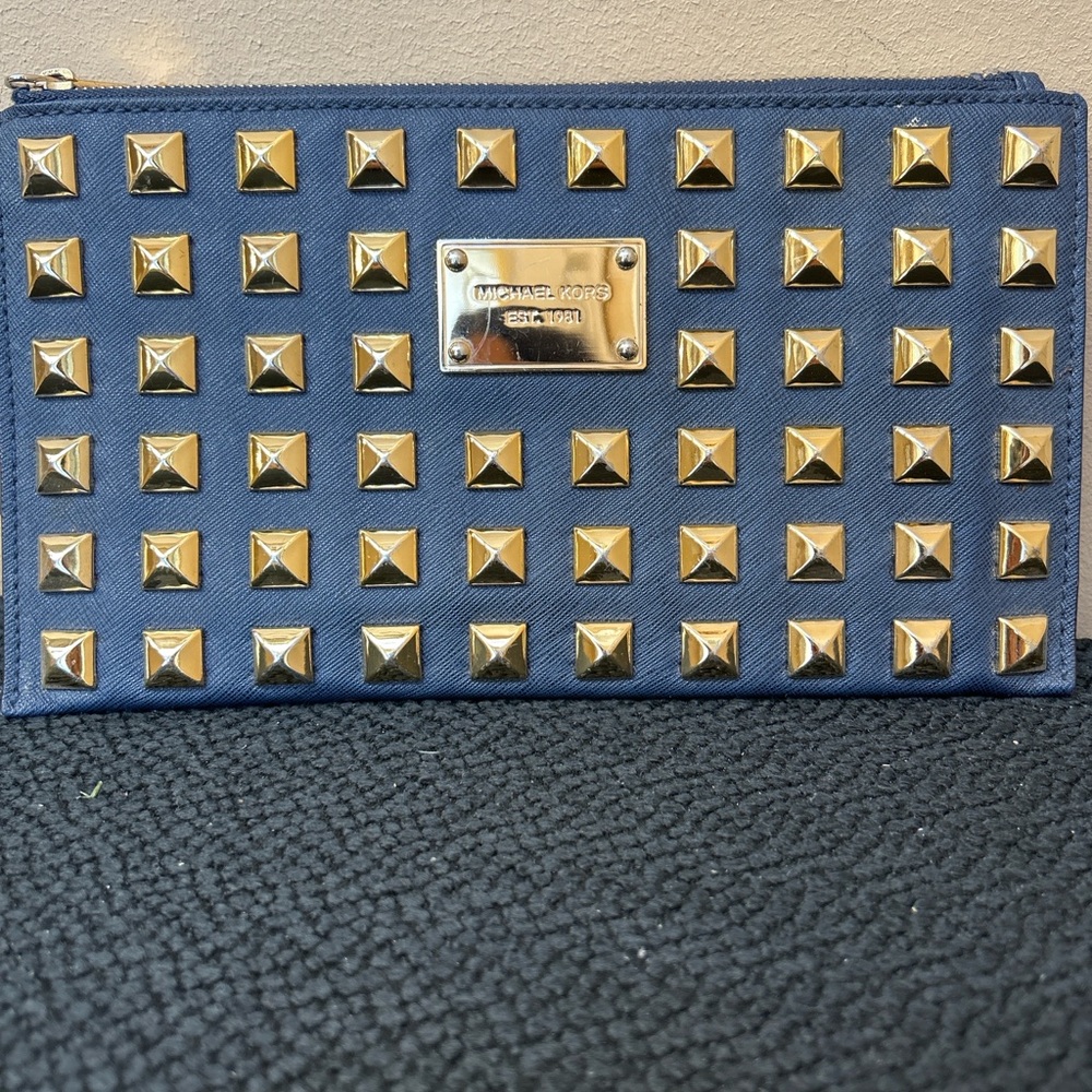 Michael Kors Navy Clutch with Gold Accents